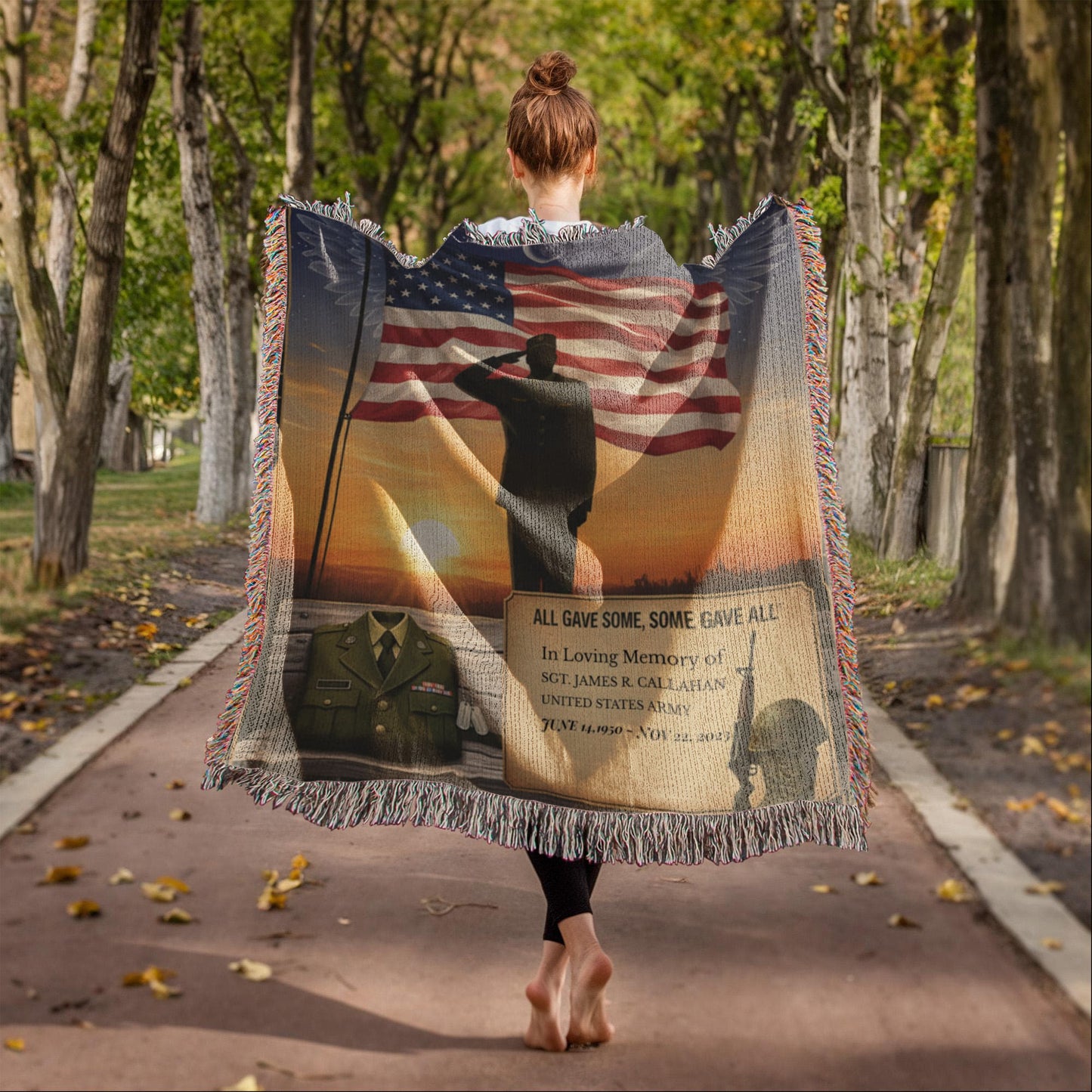 Patriot Memorial Woven Blanket – Personalized Military Tribute (USA-Made, Live Preview)