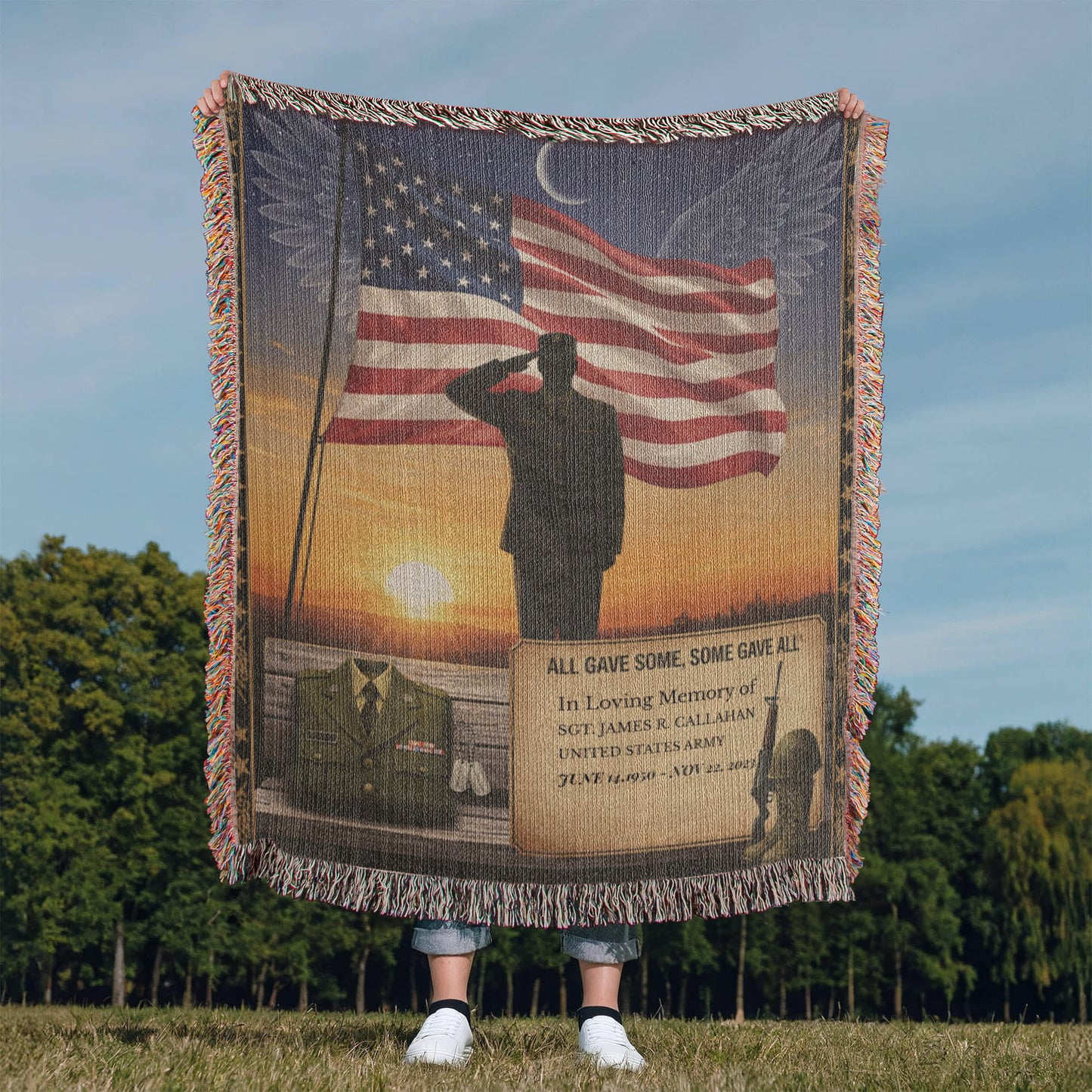 Patriot Memorial Woven Blanket – Personalized Military Tribute (USA-Made, Live Preview)