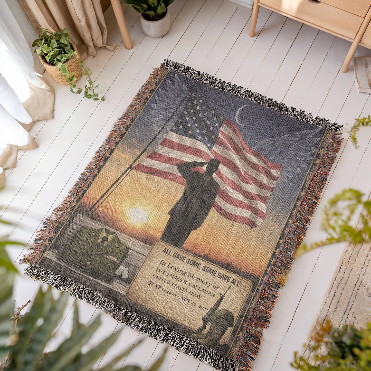 Patriot Memorial Woven Blanket – Personalized Military Tribute (USA-Made, Live Preview)