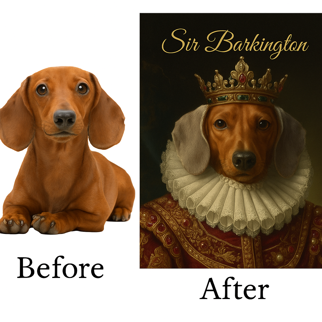 Royal Pet Portrait – Live Preview King or Queen Canvas | 36x24"