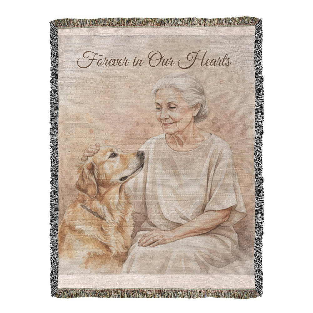 “Forever in Our Hearts custom pet and grandma memorial woven blanket – personalized remembrance gift by SparkleTails Customs.”