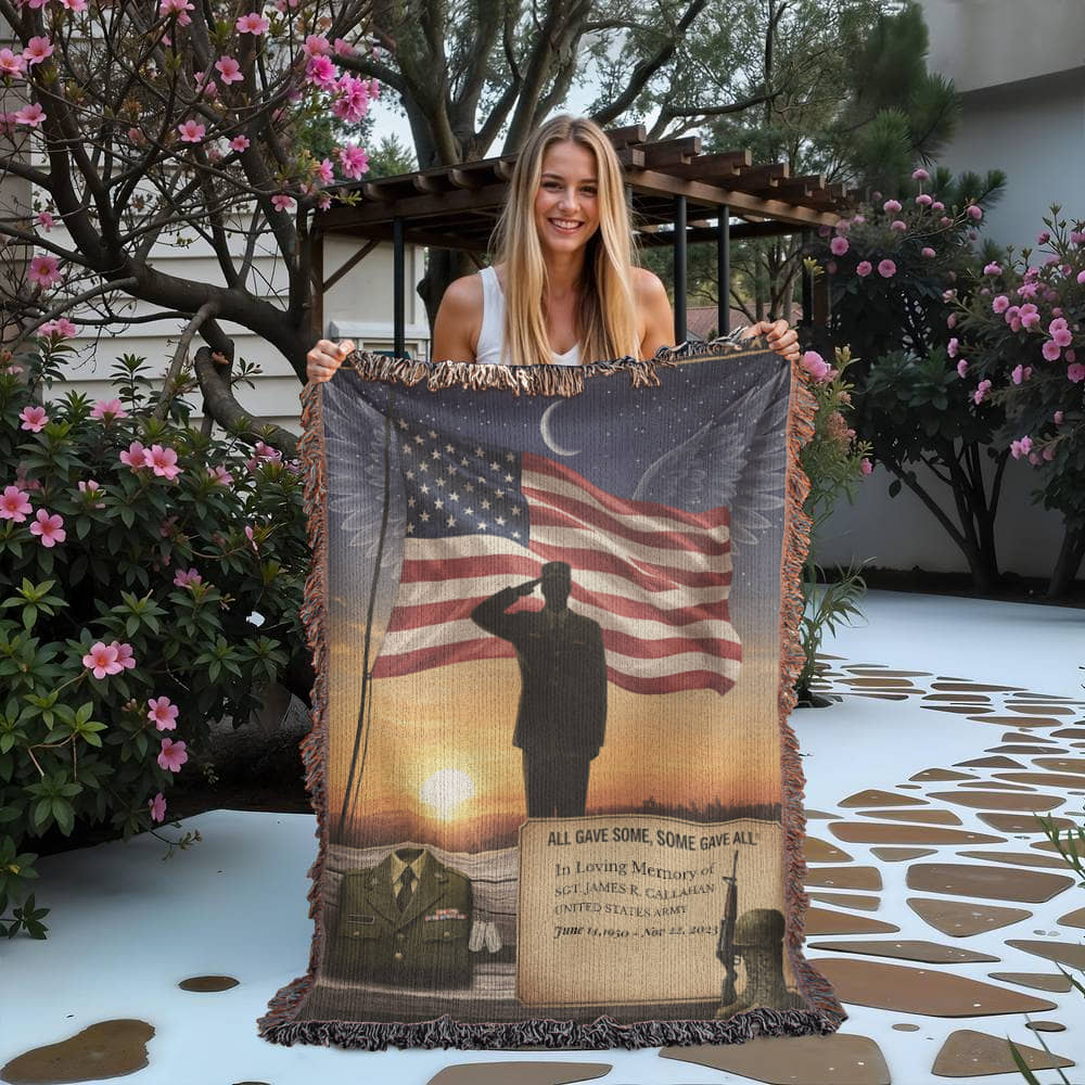 Patriot Memorial Woven Blanket – Personalized Military Tribute (USA-Made, Live Preview)