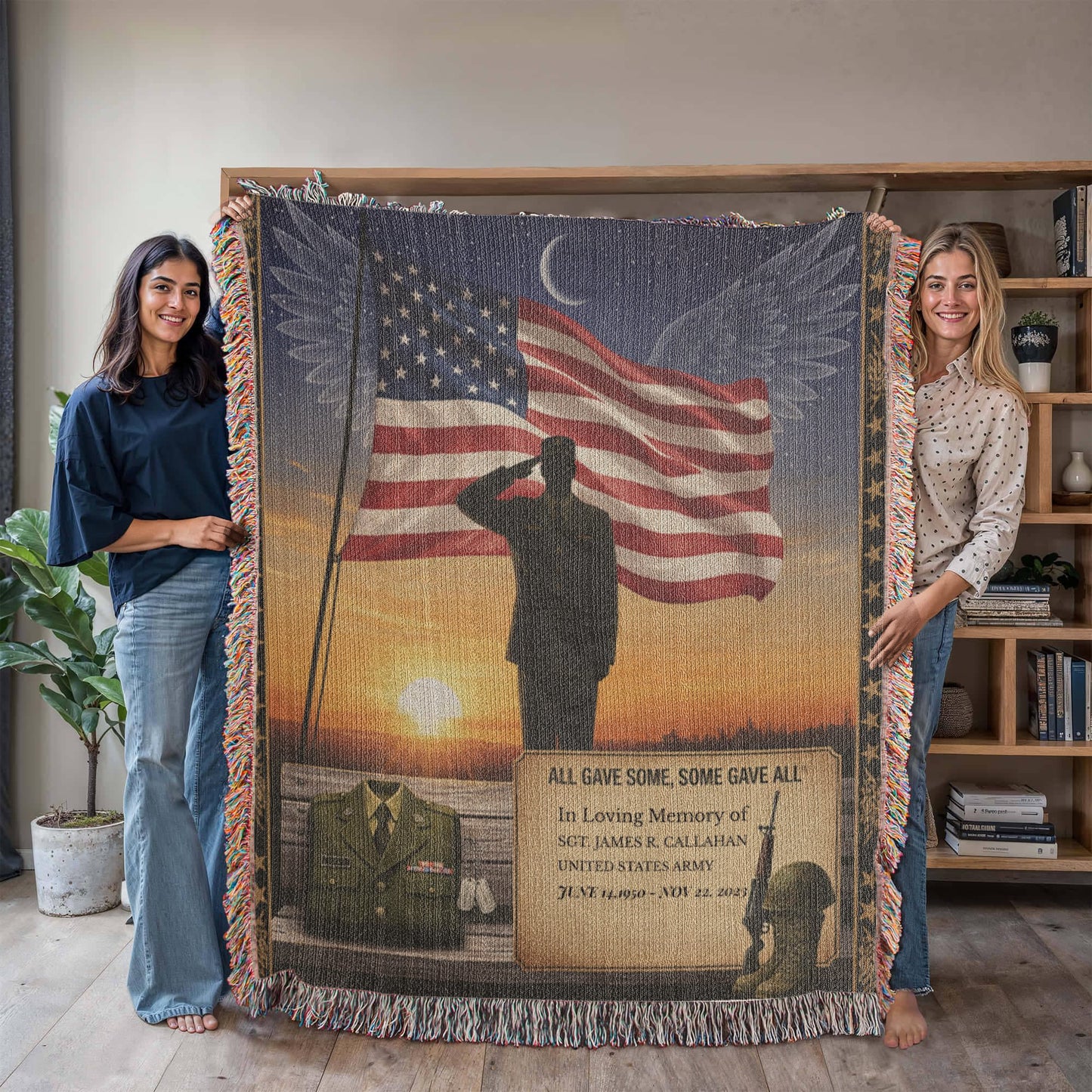 Patriot Memorial Woven Blanket – Personalized Military Tribute (USA-Made, Live Preview)