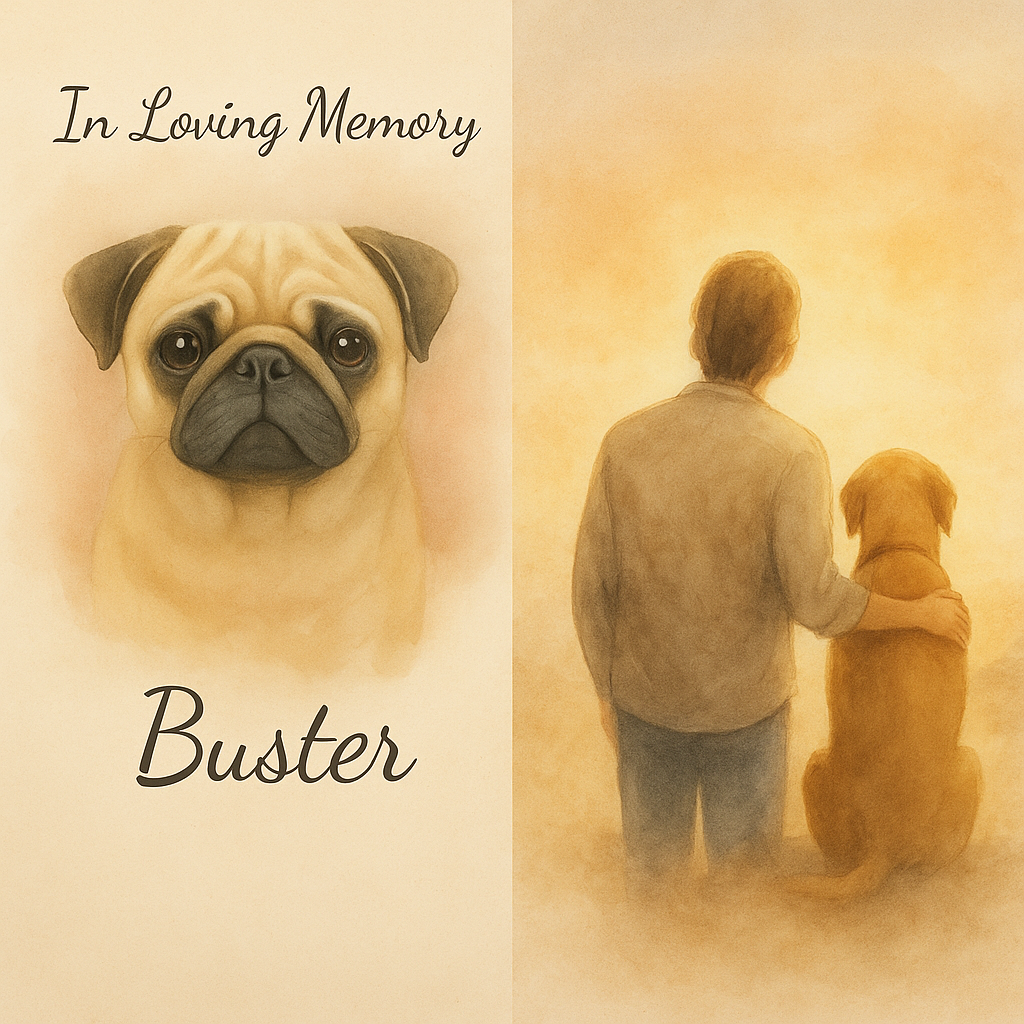“Custom pet and person memorial portrait – heavenly tribute digital artwork with pet and loved one together”