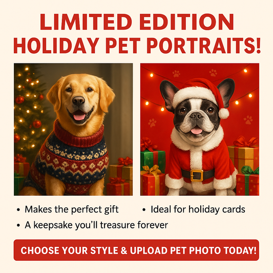 “Festive holiday-themed custom pet portrait – digital memorial artwork with Christmas background and pet photo”