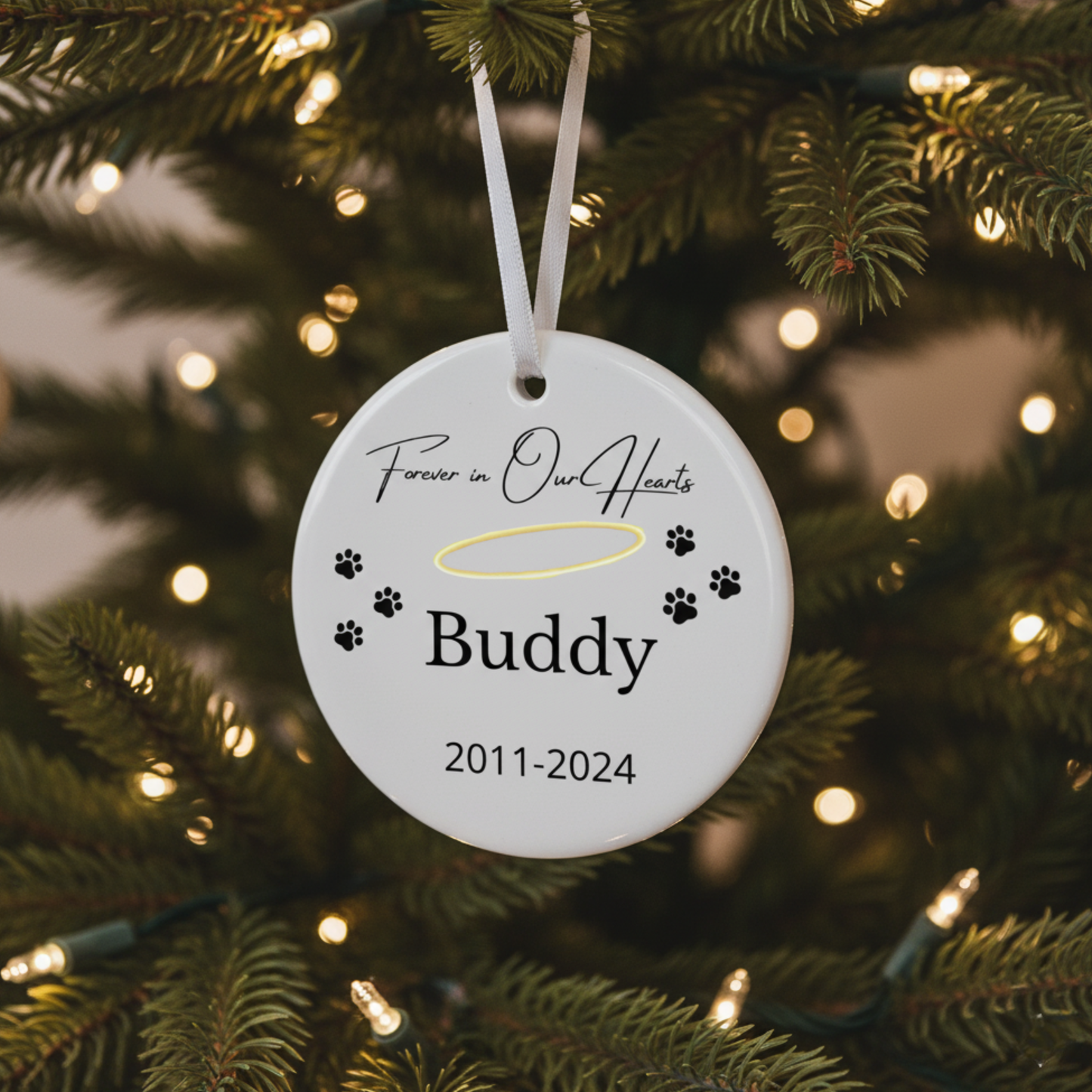Forever In Our Hearts – Personalized Pet Memorial Ceramic Ornament