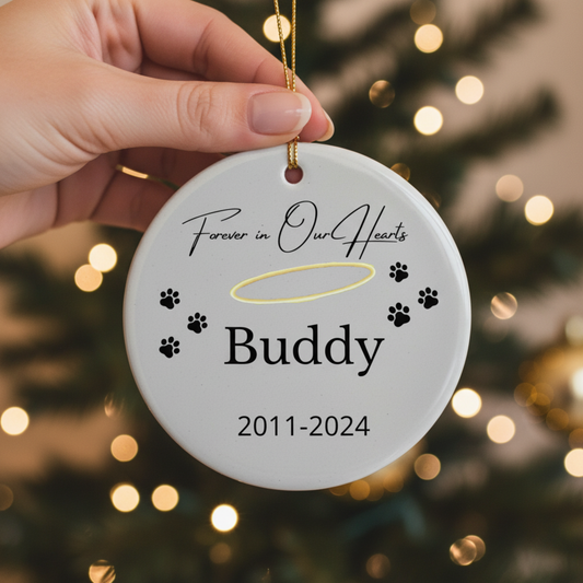 Forever In Our Hearts – Personalized Pet Memorial Ceramic Ornament